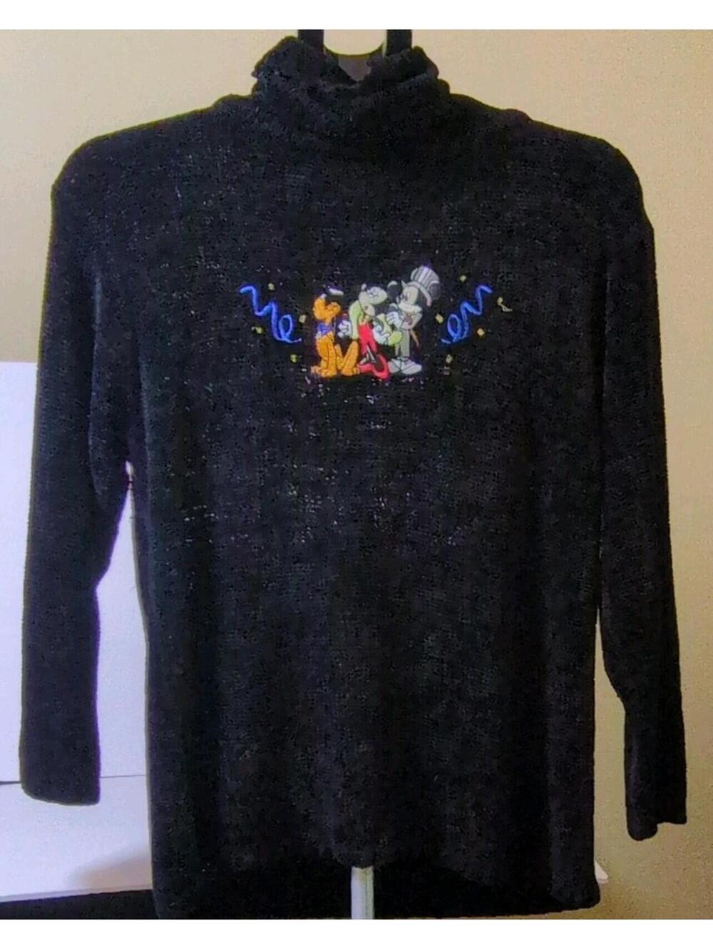 Disney Store Knit Black Pullover Sweater Mickey Minnie Pluto Women Sz Small